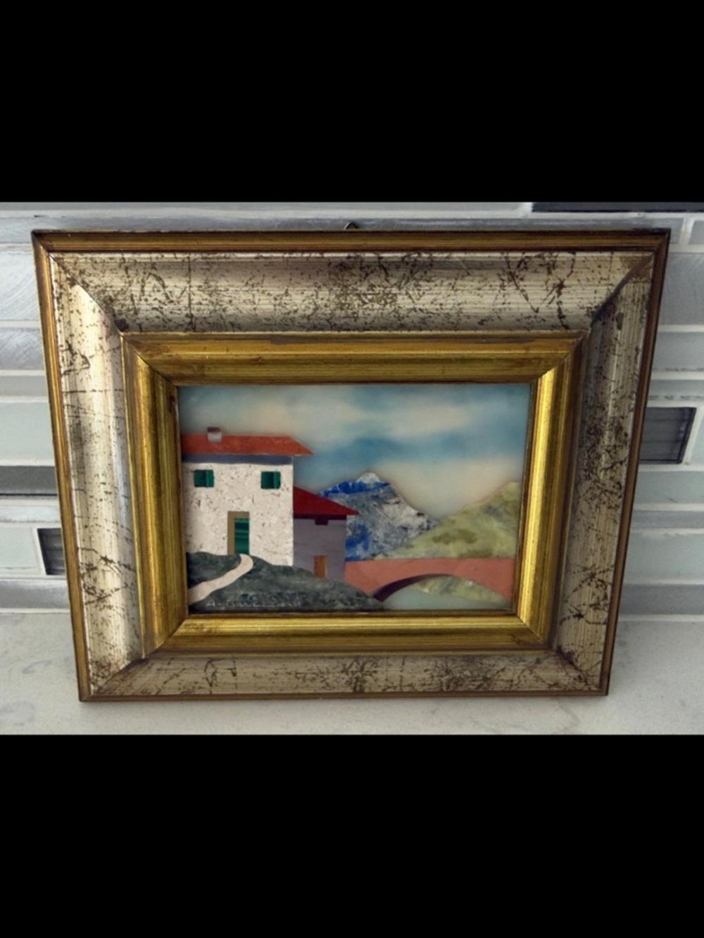 Signed Alfredo Buccioni Pietra Dura Florentine Stone Mosaic Framed Plaque